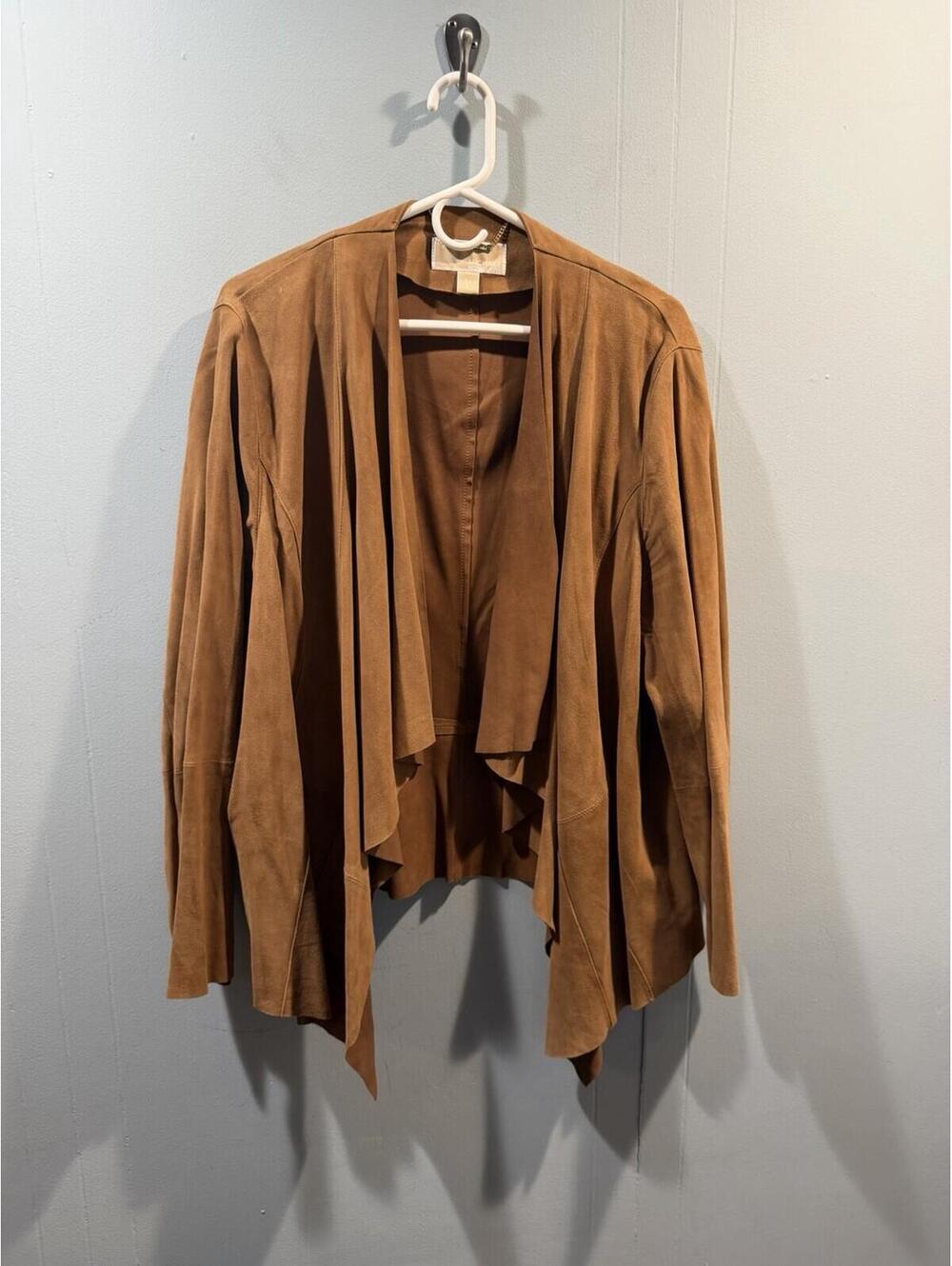 Womens Michael Kors Open Cardigan Size 2X Brown 100%Genuine Leather